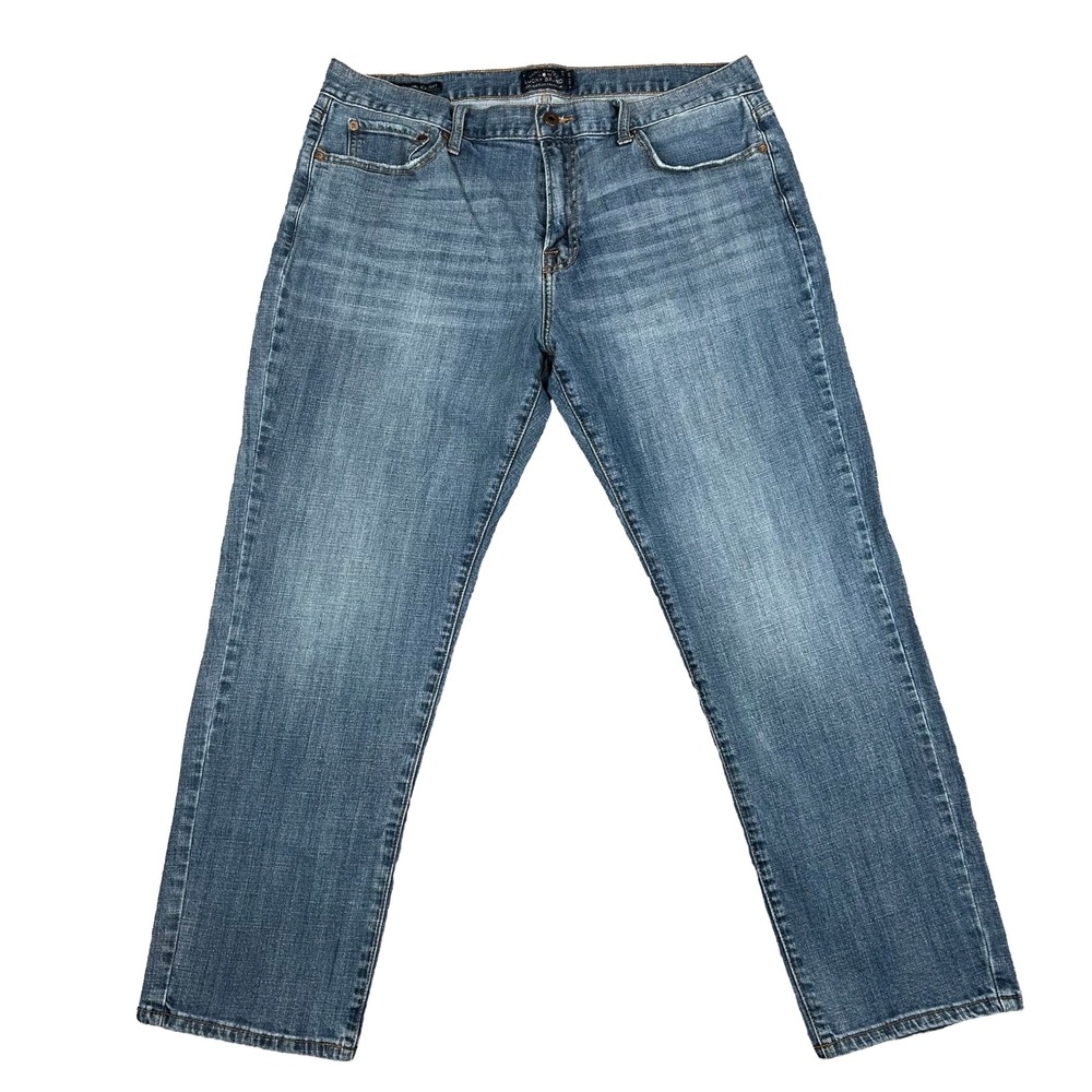 GUC Lucky Brand 221 Straight Leg Jeans Mens 38x30 Medium Wash Blue Denim